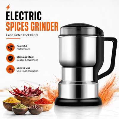 Multifunctional Electric Stainless Steel Food Grinder 1500W – High-Power Spice, Coffee Bean, Nut & Grain Grinder Machine (Model: 8200)